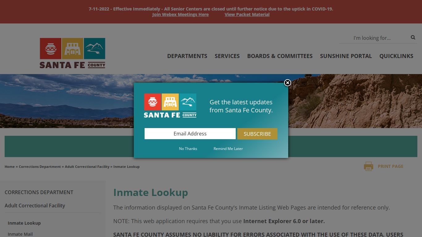 Inmate Lookup - Santa Fe County