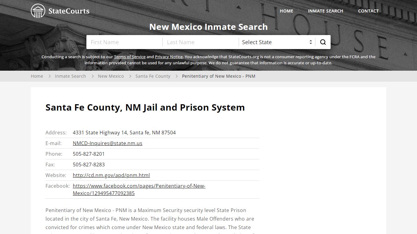 Penitentiary of New Mexico - PNM Inmate Records Search ...